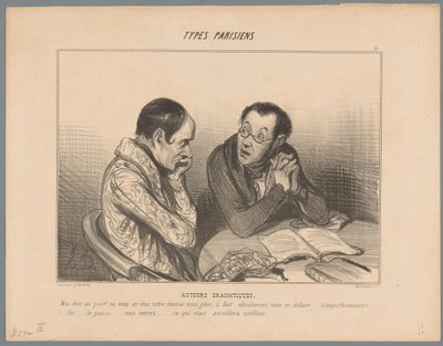 Escritor aconselha colega a se livrar da esposa Autores dramáticos (título no objeto) Tipos parisienses (título da série) Types Parisiens (título da série no objeto) de Honoré Daumier