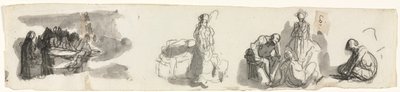 Folha de estudos com um grupo de quatro figuras à direita (reto) de Honoré Daumier