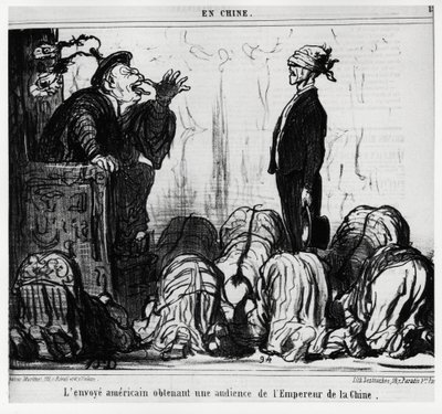 O enviado americano recebe uma audiência do Imperador da China. Na serie En Chine, ilustração de Honore Daumier (1808-1879), publicada em "Charivari", datada de 21 de outubro de Honoré Daumier