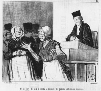 A justiça da paz tomou a sua decisão, as partes devem ser reconciliadas..., cartoon de Honore Daumier (1808-1879). "Charivari". de Honoré Daumier
