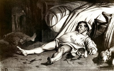 O massacre da Rue Transnonain em 14/04/1834: os massacres militares dos habitantes do edifício 12 da Rue Transnonain em Paris, reprimiu-o após a morte de um dos seus oficiais - Litografia de Honore Daumier (1808-1879) 1837. Coleção particular de Honoré Daumier