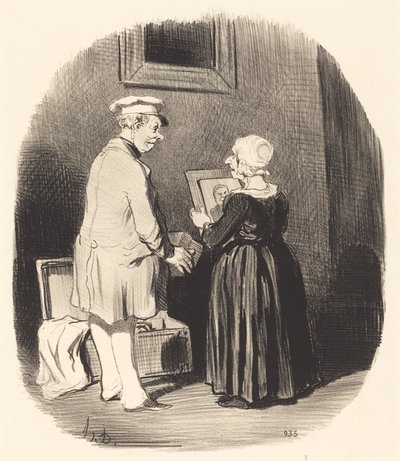 Aqui, minha esposa, aqui está meu retrato... de Honoré Daumier