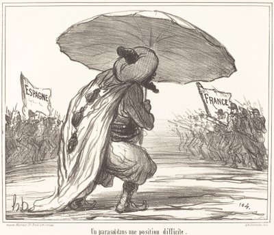 Un Parasol dans une position difficile de Honoré Daumier