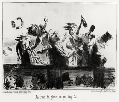 Un train de plaisir un peu trop gai, na série Les chemins de fer, ilustração de Honore Daumier (1808-1879), publicada em "Charivari", datada de 20 de Agosto de 1852. de Honoré Daumier