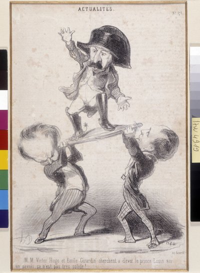 Victor Hugo e Emile de Girardin apoiando a candidatura de Napoleão Bonaparte. Cartoon de Honore Daumier (1808-1879) apareceu em "Le Charivari". Casa de Lixo de Victor Hugo, Bievres (Dim em cm 30,3x20) de Honoré Daumier
