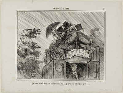 "- Apenas 15 cêntimos por um banho completo.... que negócio!", placa 12 de Croquis Parisiens de Honoré Victorin Daumier