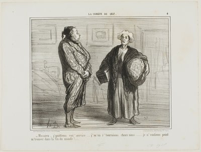 "- Monsieur, demito-me do seu serviço, vou para casa... Não quero estar aqui quando o mundo acabar", placa 4 de La Cométe De 1857 de Honoré Victorin Daumier