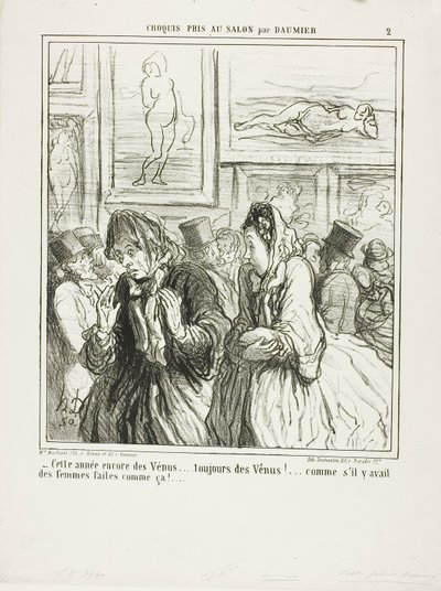 "- Ainda mais Vénus este ano... sempre Vénus!... como se houvesse mulheres assim!", chapa 2 de Croquis Pris Au Salon par Daumier de Honoré Victorin Daumier