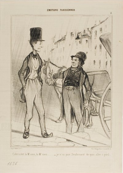 "- Taxi Monsieur Táxi - Nem sequer tenho o suficiente para andar", prato 8 de Émotions De Parisiens de Honoré Victorin Daumier