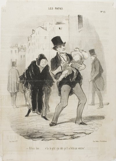 "- Sim, está bem, mas a barriga do pobre rapaz está a doer", chapa 13 de Les Papas de Honoré Victorin Daumier