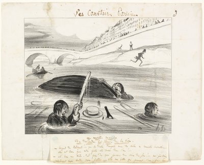 Uma nova maneira de flutuar no rio da vida, prato três de Les Canotiers Parisiens de Honoré Victorin Daumier