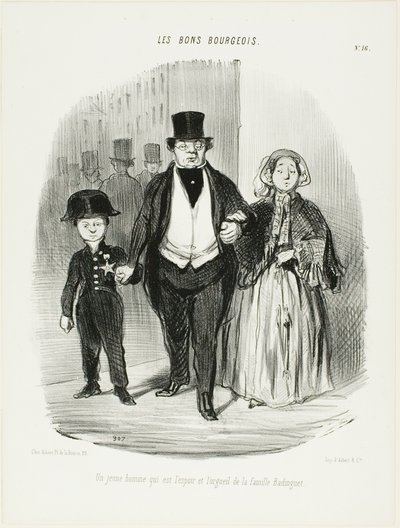 Um jovem que é o orgulho e a esperança da família Badinguet, placa 16 de Les Bons Bourgeois de Honoré Victorin Daumier