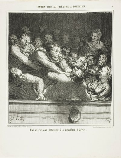Um argumento literário sobre a segunda camada, prato 3 de Croquis Pris Au Théatre par Daumier de Honoré Victorin Daumier
