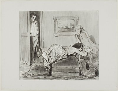 Um estudante zeloso a praticar em casa, placa 6 de Les Baigneuses de Honoré Victorin Daumier