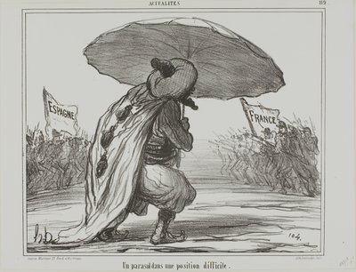 Um guarda-chuva numa posição difícil, chapa 119 de Actualités de Honoré Victorin Daumier