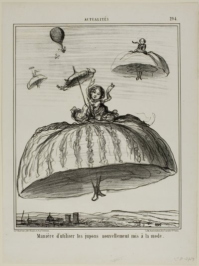 Outra forma de utilizar os novos saiotes que estão na moda ultimamente, placa 294 de Actualités de Honoré Victorin Daumier