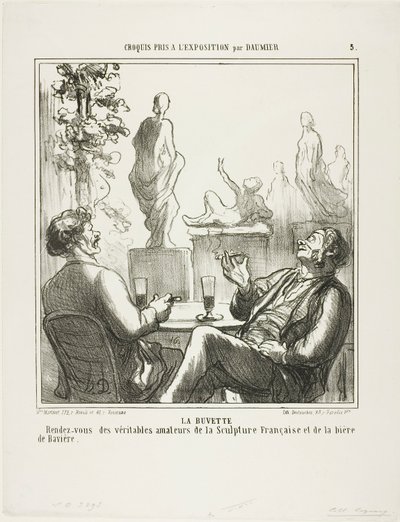 No bar. Ponto de encontro para os verdadeiros amantes da escultura francesa e da cerveja bávara, prato 5 de Croquis pris à l