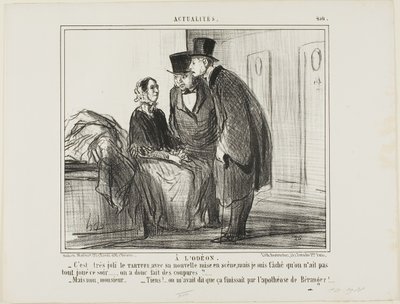 No Teatro Odeon. "- A nova produção de TARTUFFE parece ser muito boa, mas estou furioso por não haver apresentação esta noite... houve restrições, presumo... - Mas não, Monsieur... - Bem, fui avisado de que terminaria com o apotegma de Honoré Victorin Daumier