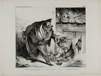 Come Here Little Chick, Chick..... Pintinho... Pintinho, Venha Periquinhos, placa 442 de Honoré Victorin Daumier