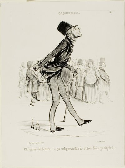 Malditas botas! Isso vai ensinar-me a dar passos mais pequenos..." prato 6 de Coquetterie de Honoré Victorin Daumier