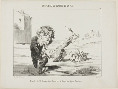 Seguidores do Sr. Cobden, exercendo as suas funções pacíficas, placa 5 de Souvenirs Du Congres De La Paix de Honoré Victorin Daumier