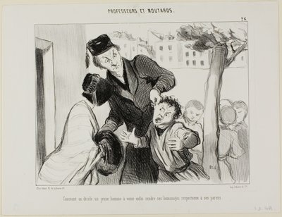 Como convencer um jovem a aprender finalmente a respeitar os seus pais, placa 26 de Professeurs et Moutards (Professores e Malandros) de Honoré Victorin Daumier