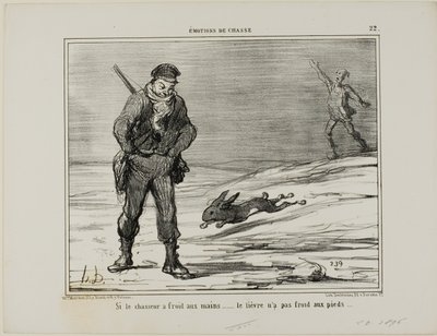Se o caçador tem as mãos frias... a lebre não tem os pés frios, prato 22 de Émotions De Chasse de Honoré Victorin Daumier