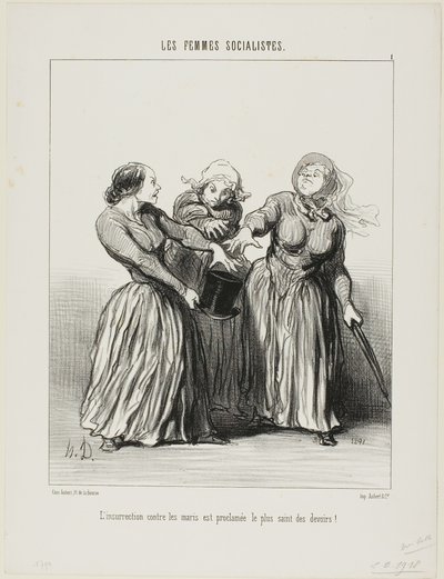 A insurreição contra os maridos é proclamada como sendo o primeiro e mais sagrado dever da vida!, placa 1 de Les Femmes Socialistes de Honoré Victorin Daumier
