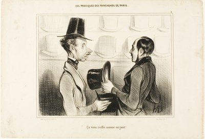 "Assenta-lhe que nem uma luva!", placa 34 de Types Parisiens de Honoré Victorin Daumier
