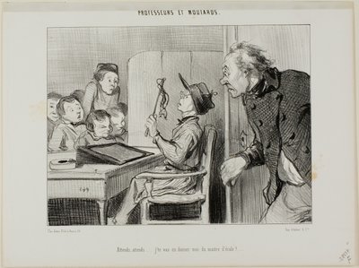 "Espera só, vou mostrar-te quem é o professor aqui...", placa 11 de Professeurs Et Moutards de Honoré Victorin Daumier