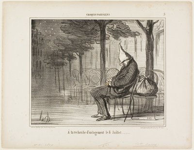 À procura de um alojamento para pernoitar no dia 8 de julho, placa 5 de Croquis Parisiens de Honoré Victorin Daumier