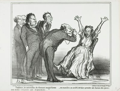 Mais maravilhas do hipnotizador de diamantes. Ou, como fazer com que as senhoras posem na sociedade em posições cansativas e pouco graciosas, placa 137 de Actualités de Honoré Victorin Daumier