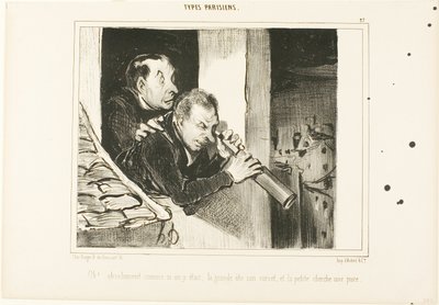 "Oh! É como se estivéssemos lá: a mais alta abre o seu espartilho e a mais pequena procura uma pulga!", placa 27 de Types Parisiens de Honoré Victorin Daumier