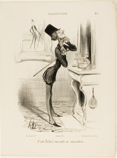 "Oh, raios! Parece que não consigo dar um nó!" prato 4 de Coquetterie de Honoré Victorin Daumier