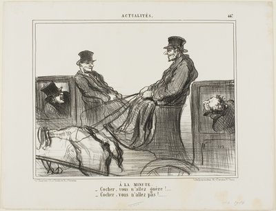 Pago ao minuto. "- Condutor, quase não se mexe! - Condutor, não está a andar nada!", chapa 447 de Actualités de Honoré Victorin Daumier