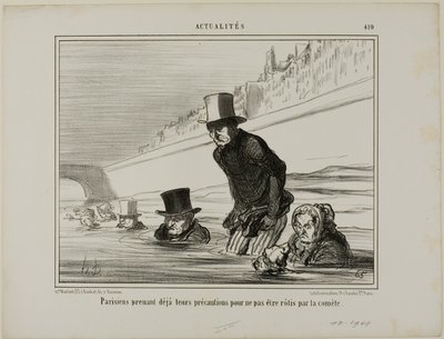 Os parisienses já estão a tomar as suas precauções para evitar serem assados pelo cometa, placa 410 de Actualités de Honoré Victorin Daumier