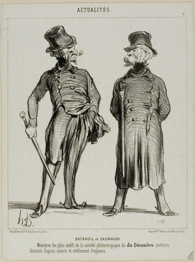 Ratapoil e Casmajou. Os membros mais activos da sociedade filantrópica de 10 de dezembro: os retratos são desenhados a partir da natureza e são de uma semelhança impressionante, placa 6 de Actualités de Honoré Victorin Daumier