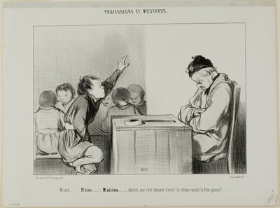 "Senhor... Senhor... Siiiirrrr... Cristo, é irritante ter uma cólica quando o supervisor está a supervisionar", placa 13 de Professeurs Et Moutards de Honoré Victorin Daumier