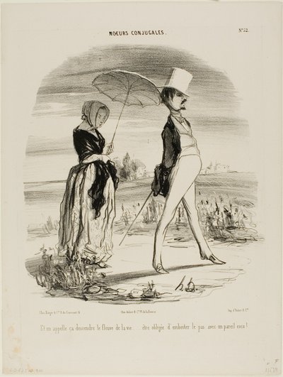 "Então é a isto que se chama seguir a corrente da vida..... ser obrigado a marchar a par e passo com um idiota destes!", placa 52 de Moeurs Conjugales de Honoré Victorin Daumier