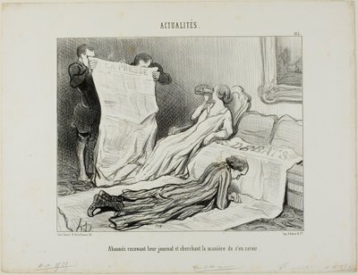 Assinantes que tentam fazer face ao seu jornal, chapa 115 de Actualités de Honoré Victorin Daumier
