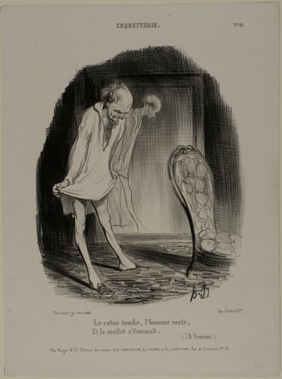 O vestido de algodão cai, o homem permanece e o bezerro desaparece (J.B. Rousseau), placa 10 de Coquetterie de Honoré Victorin Daumier