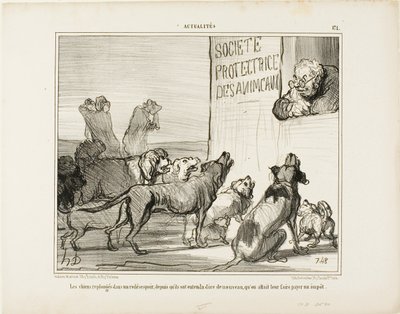Os cães voltam a desesperar depois de saberem que, afinal, vai haver um novo imposto sobre as licenças caninas, chapa 171 de Actualités de Honoré Victorin Daumier