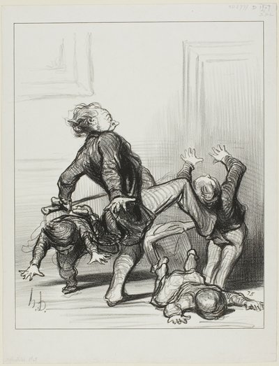 A influência do Congresso da Paz. "Oh, seus canalhas, estão a lutar outra vez... ainda não sabem que o homem deve viver em paz e ser senhor de si próprio", placa 8 de Actualités de Honoré Victorin Daumier