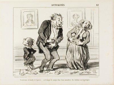 O interior de uma família no dia 2 de janeiro - ou o perigo de consumir imoderadamente doces não higiénicos, chapa 62 de Actualités de Honoré Victorin Daumier