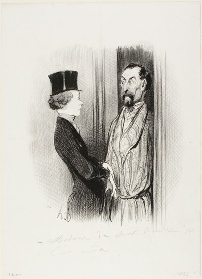 O Rendez-Vous. "- Madame Eudoxie Blancminet - Sou eu, Monsieur... que posso fazer por si", chapa 44 de Les Beaux Jours De La Vie de Honoré Victorin Daumier