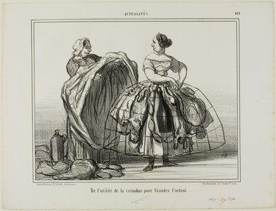A utilidade da crinolina para enganar a alfândega, chapa 414 de Actualités de Honoré Victorin Daumier