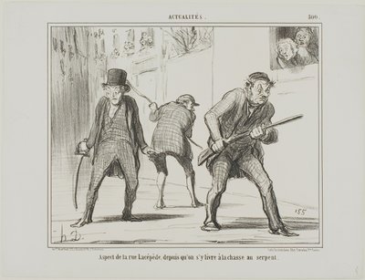 Vista da rua Lacépède durante a caça à serpente, chapa 500 de Actualités de Honoré Victorin Daumier