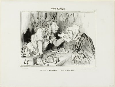 "Cheira-se a mercadoria... antes de a comprar", placa 32 de Types Parisiens de Honoré Victorin Daumier
