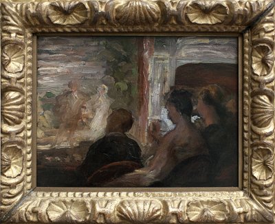 Um alojamento de teatro. Pintura por Honore Daumier (1808-1879), cerca de 1865. Arte Francais de Honoré Daumier