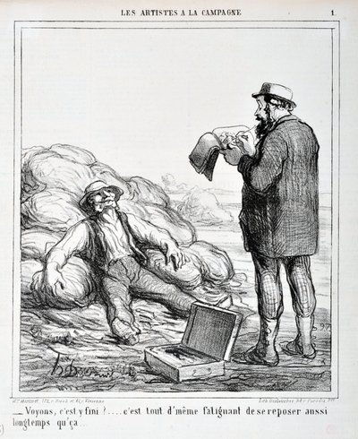 Obra de Honore Daumier (1808-1879). Charivari data de 1865: Serie LES ARTISTS IN THE CAMPAGNE "- Vamos ver, já acabou?... Ainda é cansativo descansar enquanto..." MUSEU DE BELAS ARTES - PALÁCIO LONGCHAMP, MARSEILLE de Honoré Daumier